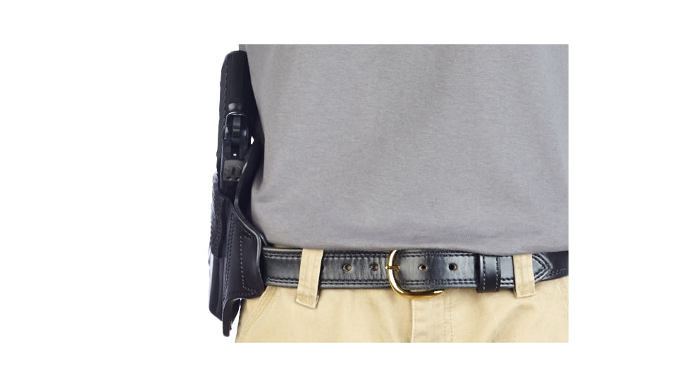 Wilson Combat Lo-Profile II Holster, Full-Size 1911 with TLR-1 Weapon Light, Right Hand, 1.5in Belt, Black Leather w, Shark Trim MLP1BLSR15WL