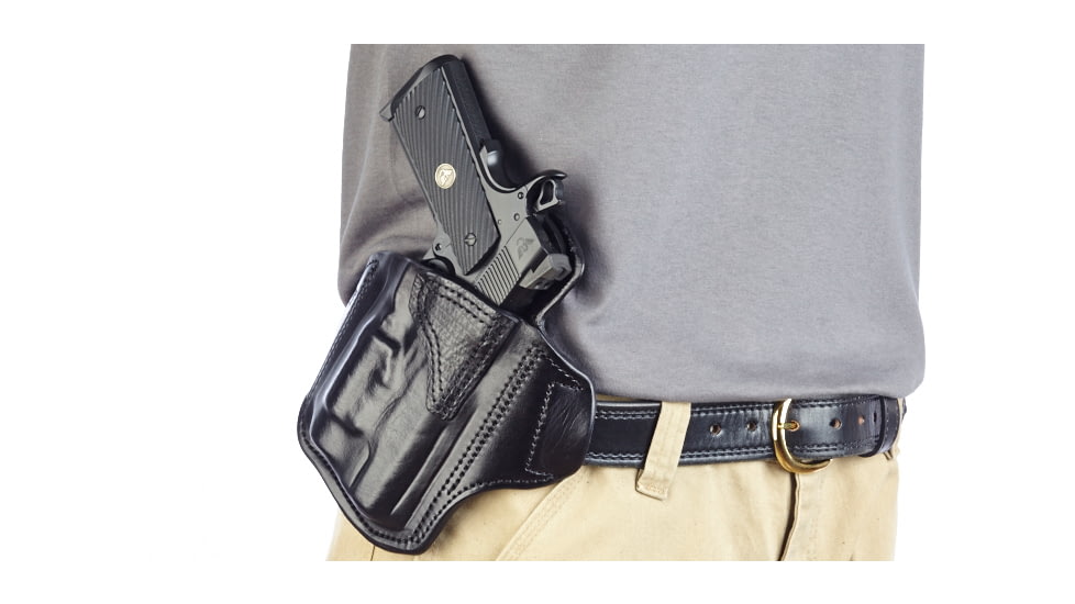 Wilson Combat Lo-Profile II Holster, Full-Size 1911 with TLR-1 Weapon Light, Right Hand, 1.5in Belt, Black Leather w, Shark Trim MLP1BLSR15WL
