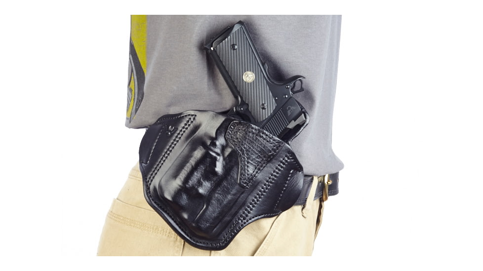 Wilson Combat Lo-Profile II Holster, Full-Size 1911 with TLR-1 Weapon Light, Right Hand, 1.5in Belt, Black Leather w, Shark Trim MLP1BLSR15WL