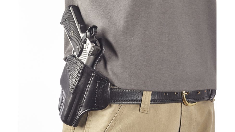 Wilson Combat Lo-Profile II Holster, Full-Size 1911 with TLR-6 Weapon Light, Rt Hand, 1.5in Belt, Blk Leather w/ Shark Trim MLP1BLSR15WL6