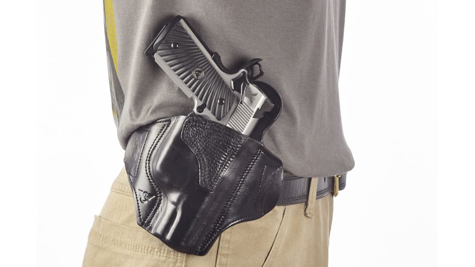 Wilson Combat Lo-Profile II Holster, Full-Size 1911 with TLR-6 Weapon Light, Rt Hand, 1.5in Belt, Blk Leather w/ Shark Trim MLP1BLSR15WL6