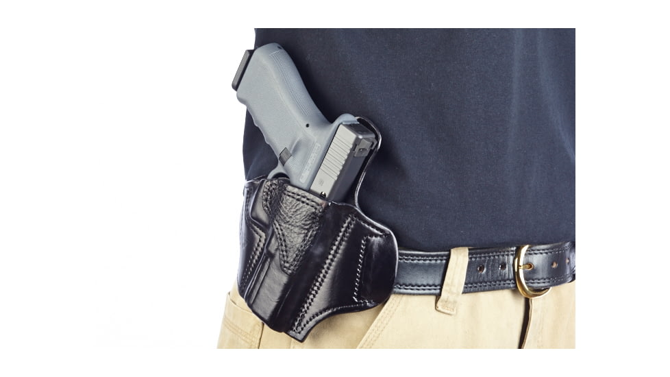Wilson Combat Lo-Profile II Holster, Glock 17, 22, 31, Right Hand, 1.5in Belt, Black Leather with Shark Trim MLP6BLSR15