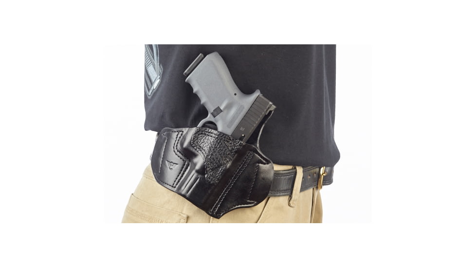Wilson Combat Lo-Profile II Holster, Glock 19, 23, 32, Right Hand, 1.5in Belt, Black Leather with Shark Trim MLP5BLSR15