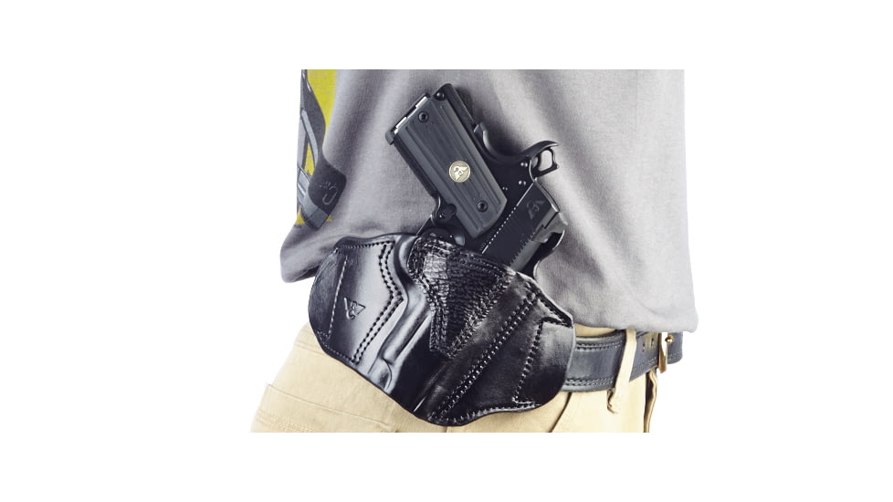 Wilson Combat Lo-Profile II Holster, Officer's 1911, Right Hand, 1.5in Belt, Black Leather with Shark Trim MLP3BLSR15