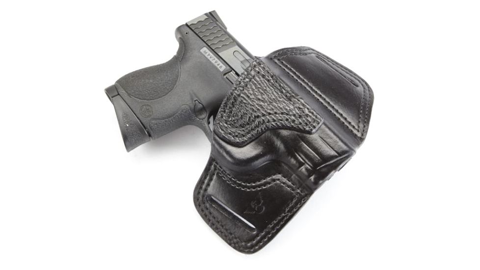 Wilson Combat Lo-Profile II Holster, S and W M and P Compact, Right Hand, 1.5in Belt, Black Leather with Shark Trim, MLP14BLSR15