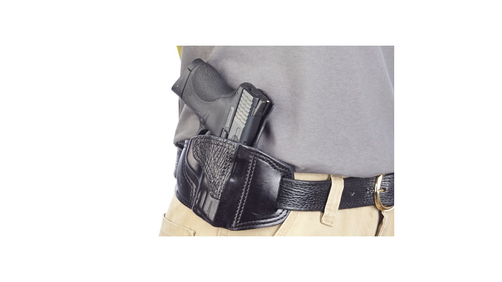 Wilson Combat Lo-Profile II Holster, S and W M and P Compact, Right Hand, 1.5in Belt, Black Leather with Shark Trim MLP14BLSR15