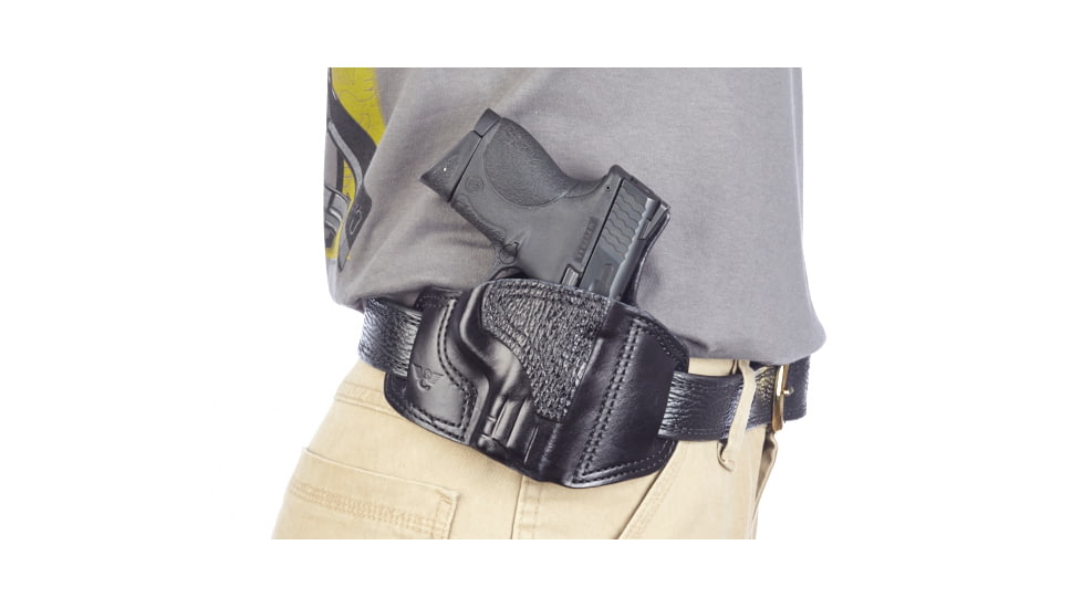 Wilson Combat Lo-Profile II Holster, S and W M and P Compact, Right Hand, 1.5in Belt, Black Leather with Shark Trim MLP14BLSR15