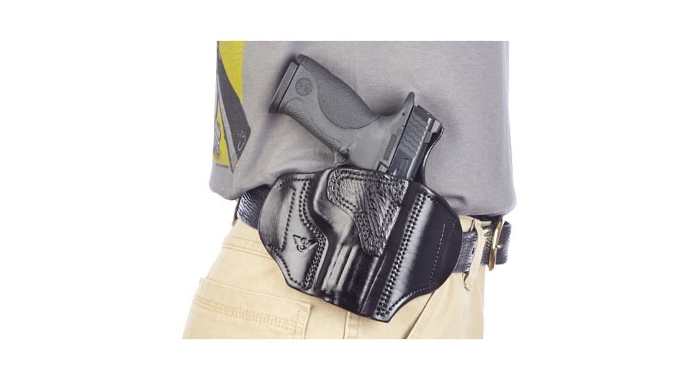 Wilson Combat Lo-Profile II Holster, S and W M and P, Right Hand, 1.5in Belt, Black Leather with Shark Trim MLP13BLSR15