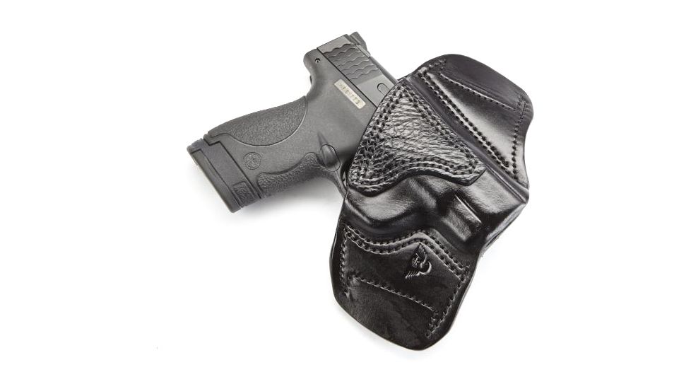 Wilson Combat Lo-Profile II Holster, SIG Sauer P938, Right Hand, 1.5in Belt, Black Leather with Shark Trim, MLP19BLSR15