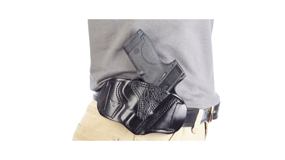 Wilson Combat Lo-Profile II Holster, S and W M and P Shield, Right Hand, 1.5in Belt, Black Leather with Shark Trim MLP15BLSR15
