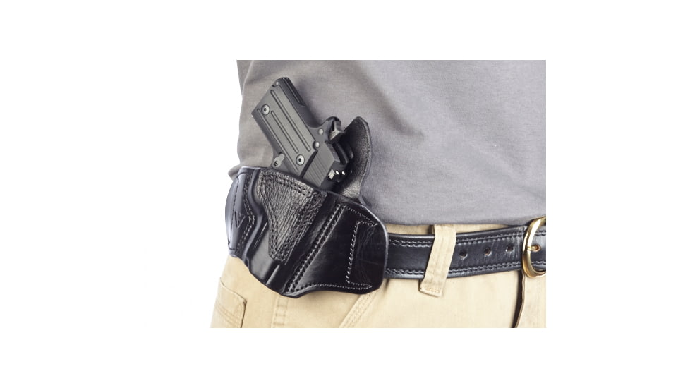 Wilson Combat Lo-Profile II Holster, SIG Sauer P938, Right Hand, 1.5in Belt, Black Leather with Shark Trim MLP19BLSR15