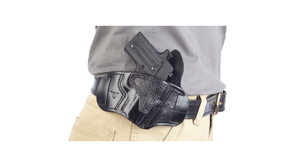 Wilson Combat Lo-Profile II Holster, SIG Sauer P938, Right Hand, 1.5in Belt, Black Leather with Shark Trim MLP19BLSR15
