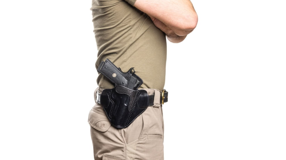 Wilson Combat Lo-Profile II Leather Outside the Waistband Holster w/ Rail, 1911 Commander/Compact, Right, Black, MLP2BLSR15R