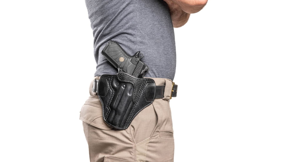 Wilson Combat Lo-Profile II Leather Outside the Waistband Holster w/Rail, Wilson Combat EDC X9/X9s/SFX9, Right, Black, MLP9BLSR15R