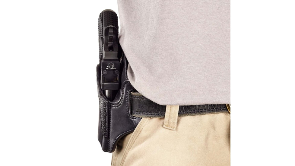 Wilson Combat Optic Ready Leather Outside the Waistband Holster w/ Rail, 1911, Right, Black, OR2BLSR15R