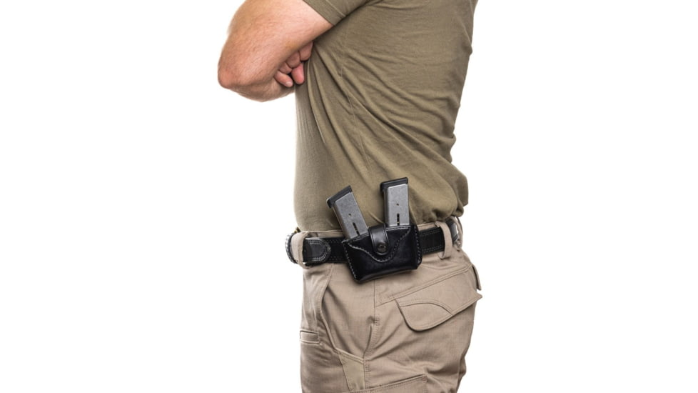 Wilson Combat Palmetto Cowhide Leather Double Pistol Magazine Pouch, 1911, Ambidextrous, Black, PLDP1BLR15