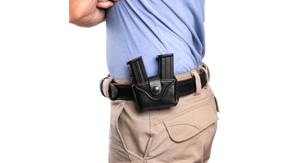 Wilson Combat Palmetto Cowhide Leather Double Pistol Magazine Pouch, Wilson Combat EDC X9, Ambidextrous, Black, PLDP9BLR15