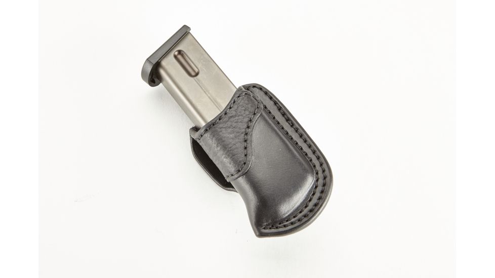USED Wilson Combat Palmetto Leatherworks Single Snap Mag Pouch, Beretta 92, Right Hand, 1.5in Belt, Leather w/Shark Trim, Black, PLSS4BLSR15, EDEMO1