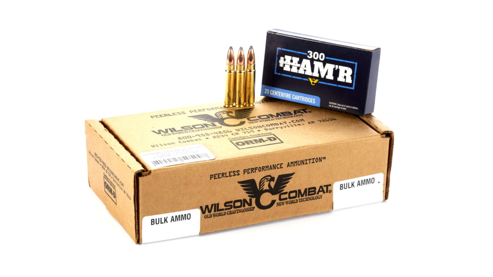 Wilson Combat Sierra 300 HAMR 125 Grain PH w/Cannelure Brass Cased Pistol Ammo, 200 Round, A300HMR-125-PHC-BLK-200RD