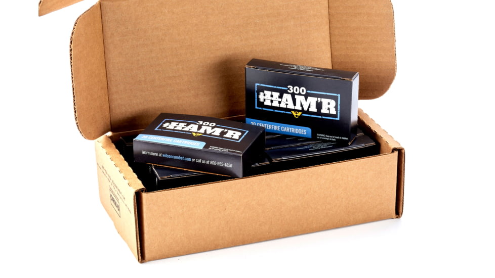 Wilson Combat Sierra 300 HAMR 135 Grain Hollow Point Brass Cased Pistol Ammo, 200 Round, A300HMR-135-HP-BLK-200RD