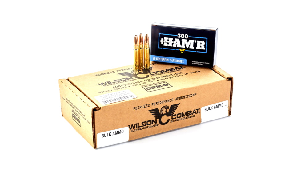 Wilson Combat Sierra 300 HAMR 135 Grain Hollow Point Brass Cased Pistol Ammo, 200 Round, A300HMR-135-HP-BLK-200RD