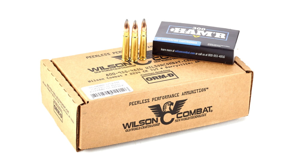 Wilson Combat Sierra Pro-Hunter 300 HAMR 125 Grain Brass Cased Pistol Ammo, 200 Round, A300HMR-125-PH-BLK-200RD