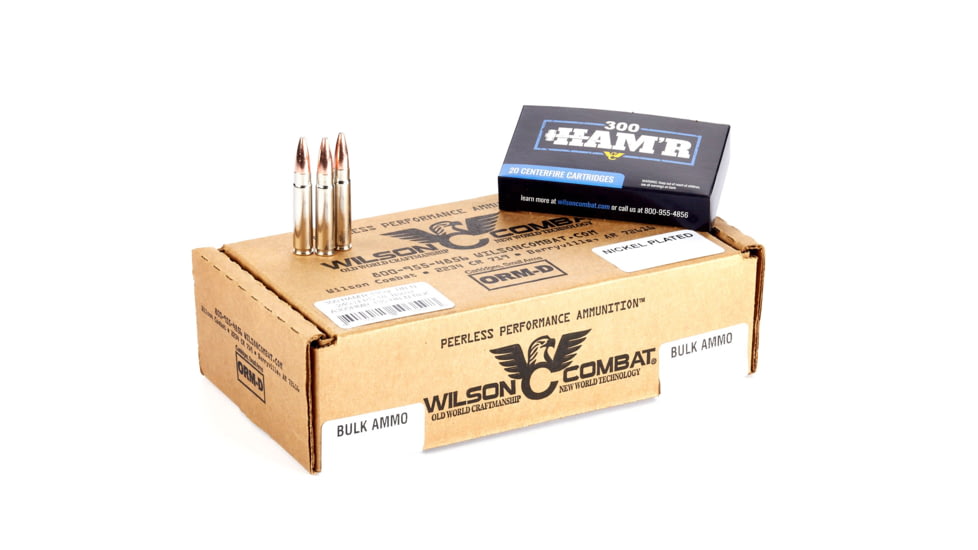 Wilson Combat Speer HAMR Bonded 300 HAMR 135 Grain Nickel Cased Pistol Ammo, 200 Round, A300HMR-135-HB-N-BLK-200RD