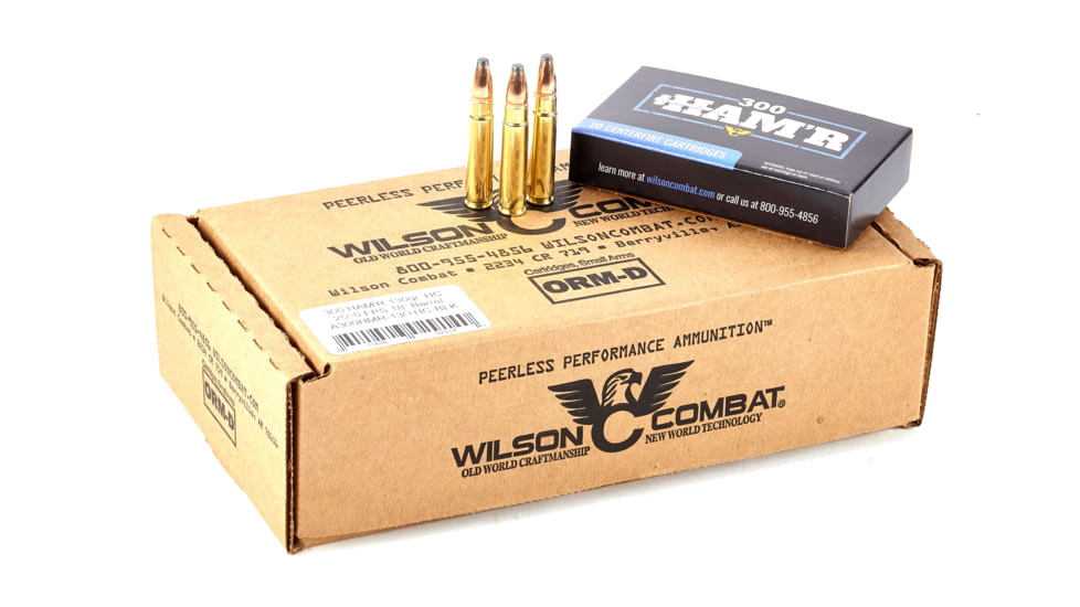 Wilson Combat Speer HAMR HOT-CORE 300 HAMR 130 Grain Brass Cased Pistol Ammo, 200 Round, A300HMR-130-HHC-BLK-200RD