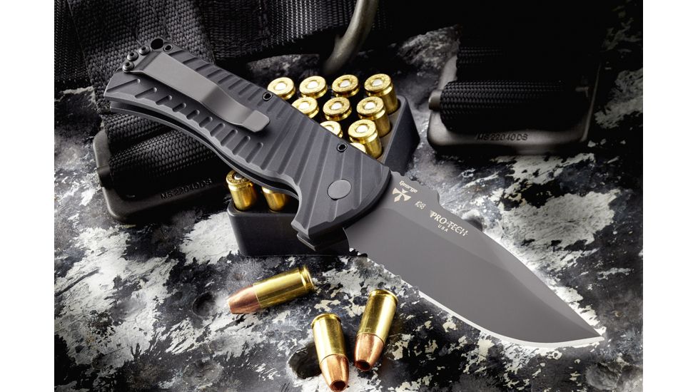 Wilson Combat Pro Tech, Eagle Automatic by Les George, Matte Black DLC Blade Finish, Serrated, Matte Black, WTK-EAGLE-AB-S