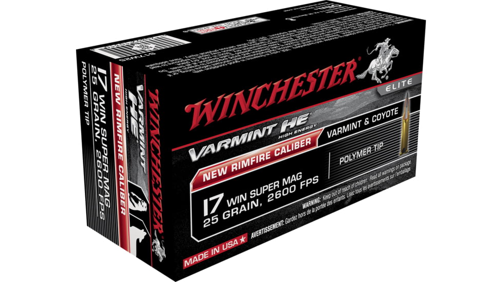 Winchester Super X .17 Winchester Super Magnum 25 Grain Jacketed Hollow Point Brass Cased Rimfire Ammo, 50 Rounds, X17W25