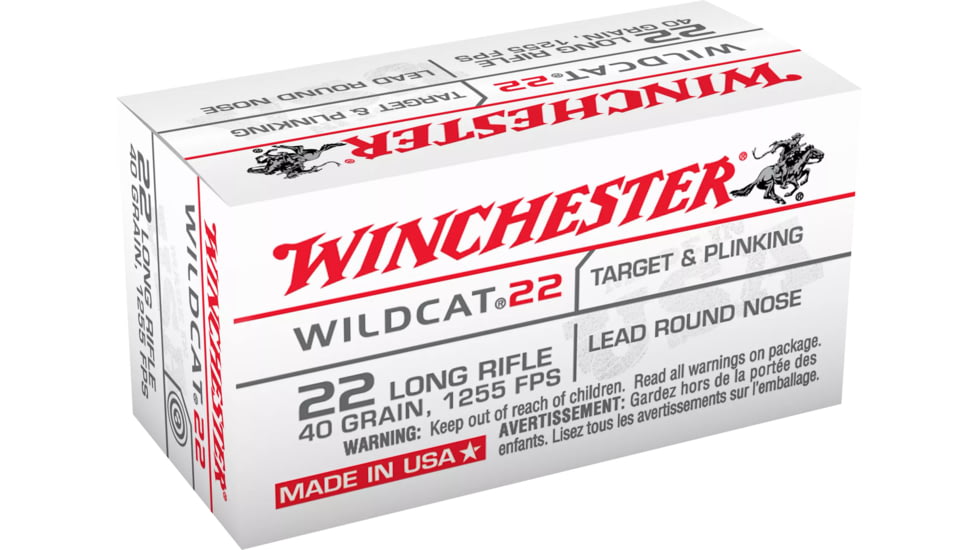 Winchester .22 Long Rifle, 40 Grain, Lead Round Nose LRN, Brass Cased, Centerfire Rimfire Ammo, 50 Rounds, CQWW22LR