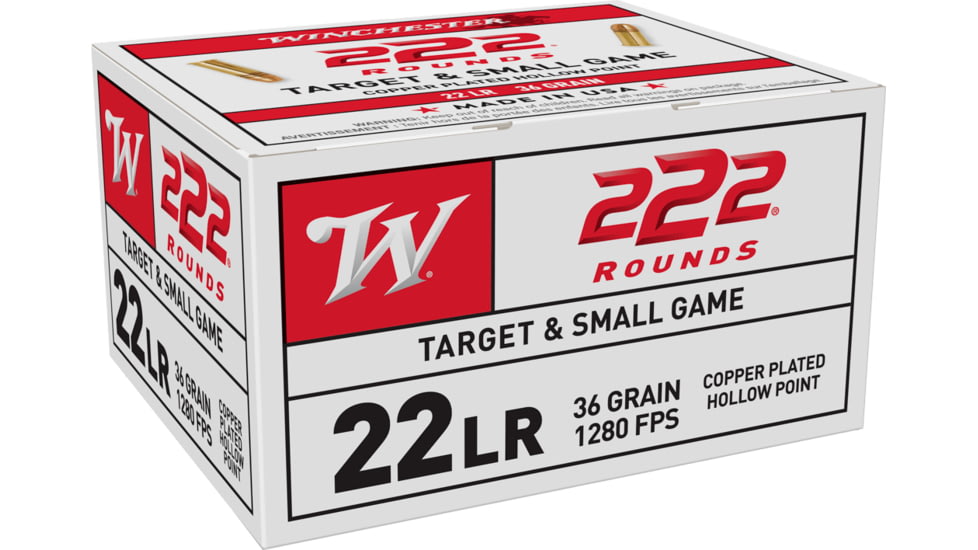 Winchester 222 .22 Long Rifle 36 grain Copper Plated Hollow Point Rimfire Ammo, 222 Rounds, 22LR222HP