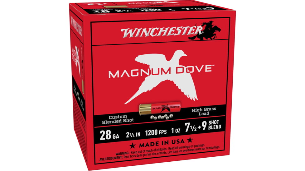 Winchester Magnum Dove 28 Gauge 1oz 2 3/4in Shotgun Ammo, #7.5/#9, 25 Rounds, MD2879