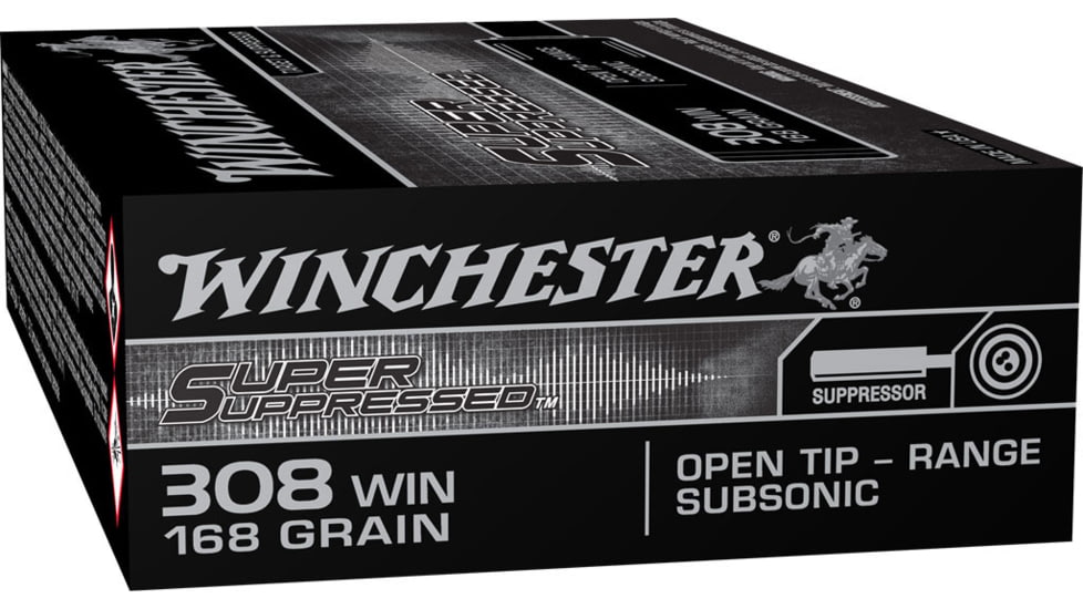 Winchester .308 168 Grain Open Tip Subsonic Brass Case Centerfire Rifle Ammo, WINCSUP308