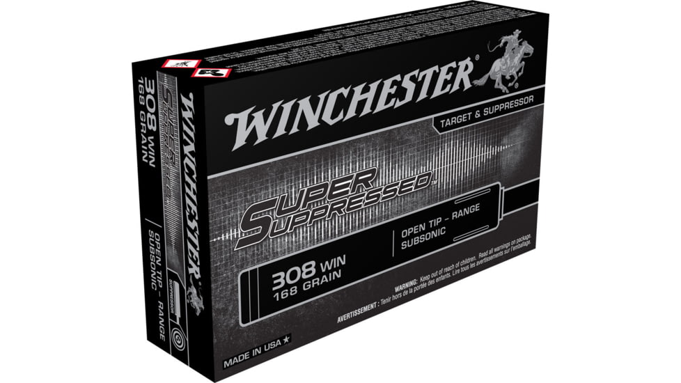 Winchester .308 168 Grain Open Tip Subsonic Brass Case Centerfire Rifle Ammo, WINCSUP308