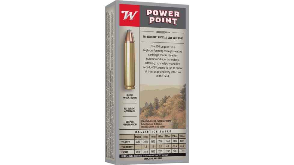 Winchester .400 Legend Power PT 215 Grain Brass Case Centerfire Rifle Ammo, 20RD BX 200RD CASE, WINCX4001