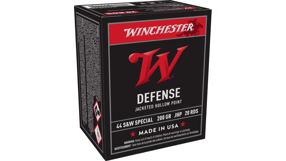 Winchester USA White Box .44 S&amp;W Special 200 Grain Jacketed Hollow Point Brass Pistol Ammo, 20 Rounds, USA44SWJHP