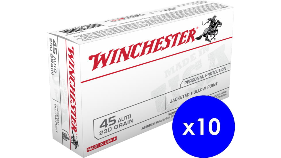 Winchester .45 ACP 230 grain Jacketed Hollow Point Centerfire Pistol Ammo, 500 Rounds