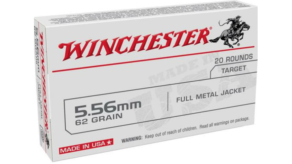 Winchester Winchester 5.56x45mm NATO 62 Grain Full Metal Jacket Centerfire Rifle Ammo, 20 Rounds, USA5562