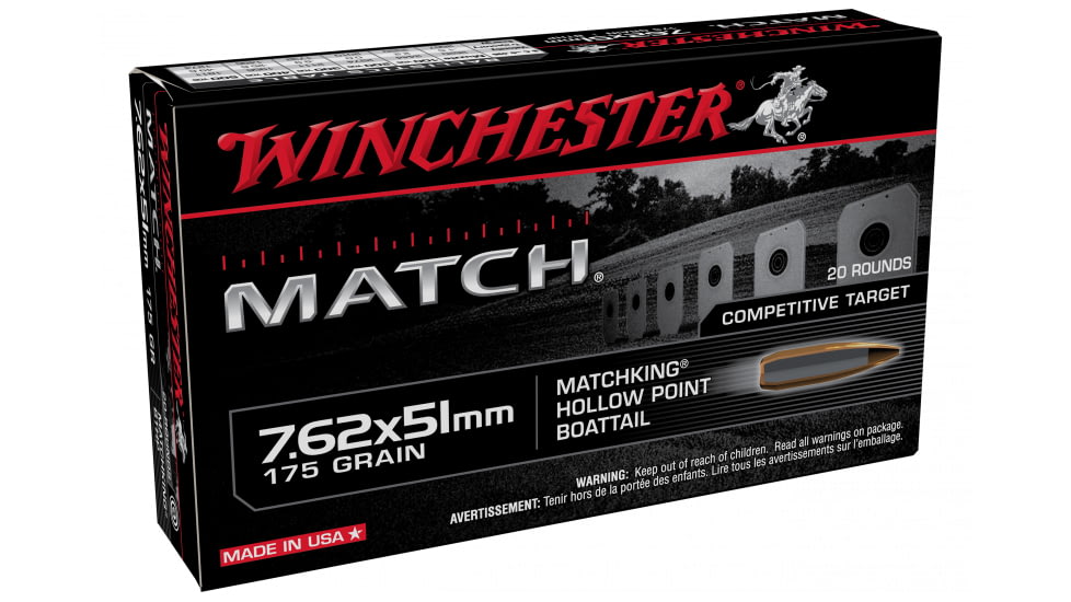 Winchester Matchking 7.62x51mm 175 Grain Sierra BTHP Centerfire Rifle Ammo, 20 Rounds, S76251M