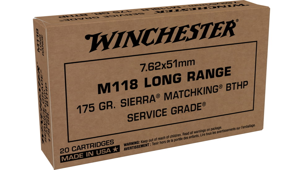 Winchester 7.62X51mm M118 175 BTHP LC Centerfire Rifle Ammo, 20 Round, SGM118LRM