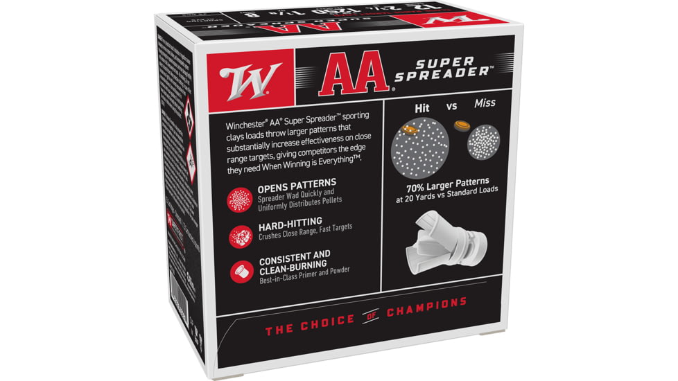 Winchester AA Super Spreader 12 Gauge 1 1/8 oz 2.75in Shotgun Ammo, #8, 25 Rounds, AAS128