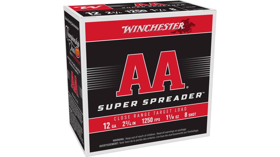 Winchester AA Super Spreader 12 Gauge 1 1/8 oz 2.75in Shotgun Ammo, #8, 25 Rounds, AAS128