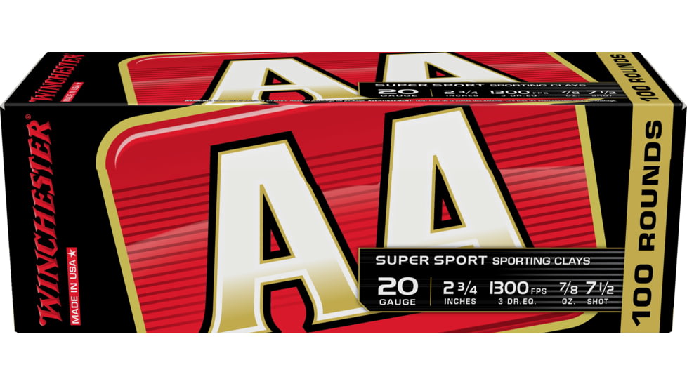 Winchester AA 20 Gauge 7/8 oz 2.75in Centerfire Shotgun Ammo, 100 Rounds, AASC207VP