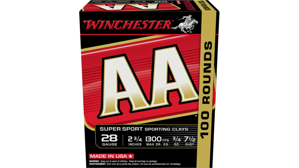 Winchester AA 28 Gauge 3/4 oz 2.75in Centerfire Shotgun Ammo, 100 Rounds, AASC287VP