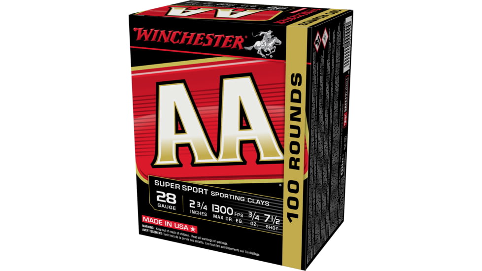 Winchester AA 28 Gauge 3/4 oz 2.75in Centerfire Shotgun Ammo, 100 Rounds, AASC287VP