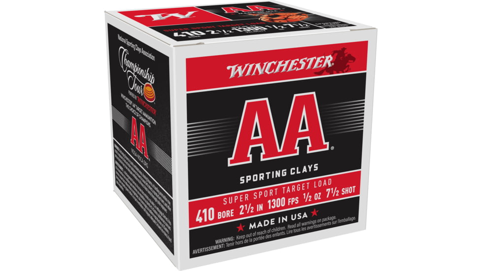 Winchester AA, .410 Bore, 1/2 oz, 2.5in, 7.5 Shot, Centerfire Shotgun Ammo, 25 Rounds, AASC417
