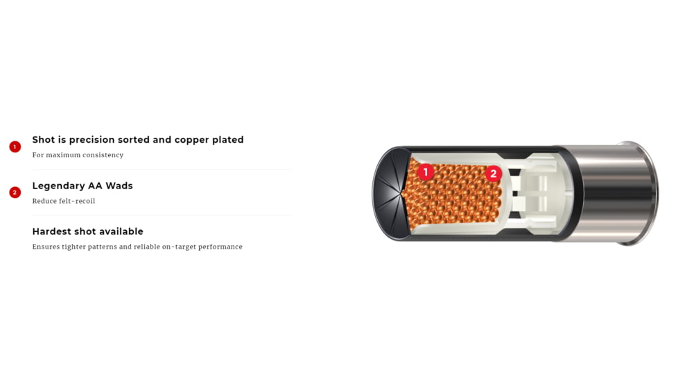 Winchester AA Diamond Grade Shotgun Shot, 12 Gauge, 2.75in Shot Length, 1 1/8oz Shot Weight, 7.5 Shot Size, 1250ft/s, 25 Rounds, AADG12507