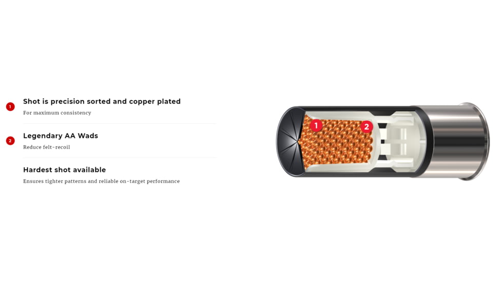 Winchester AA Diamond Grade Shotgun Shot, 12 Gauge, 2.75in Shot Length, 1oz Shot Weight, 7.5 Shot Size, 1250ft/s, 25 Rounds, AADGL12507