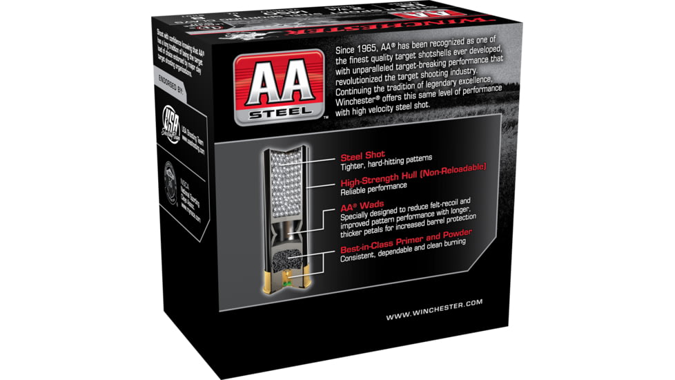 Winchester AA Steel TARGET 12 Gauge 1 oz 2.75in Centerfire Shotgun Ammo, 25 Rounds, AASCL12S8
